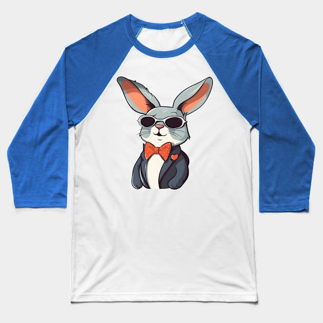 Dapper Bunny in a Suit, Bow Tie, and Sunglasses Baseball T-Shirt by ObscureDesigns